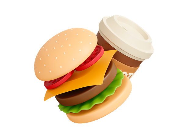 Hamburger et café  3D Icon