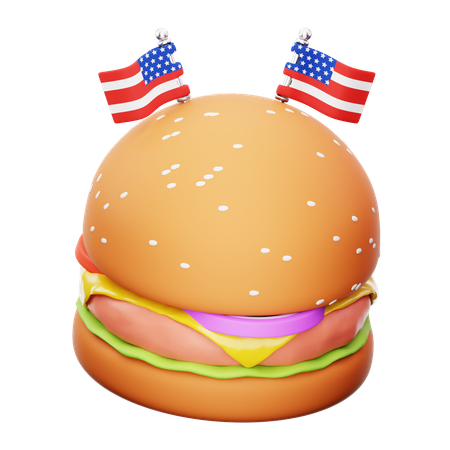 Burger et drapeau américain  3D Icon