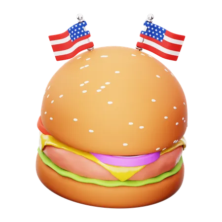 Burger et drapeau américain  3D Icon