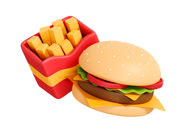 Burger mit Pommes frites  3D Icon