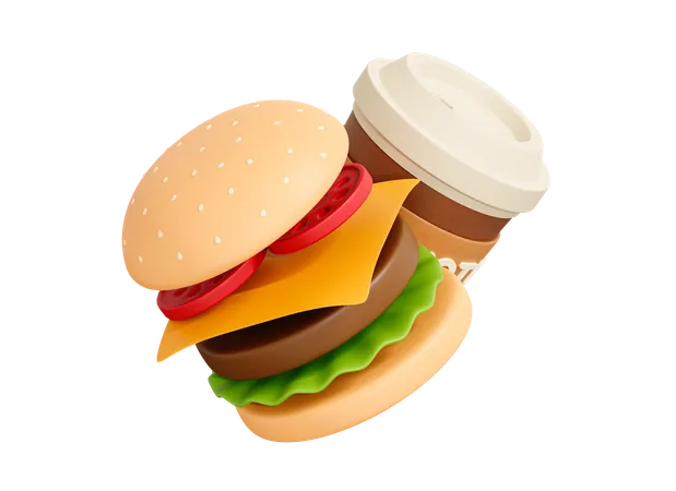 Burger und Kaffee  3D Icon