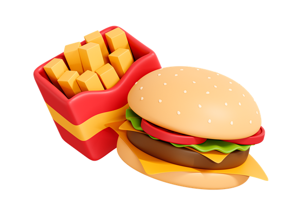 Burger With French Fries  3D Icon