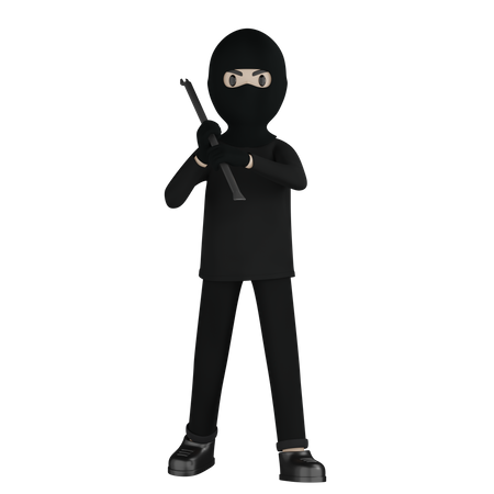 Burglar Holding Steel Rod 3D Icon