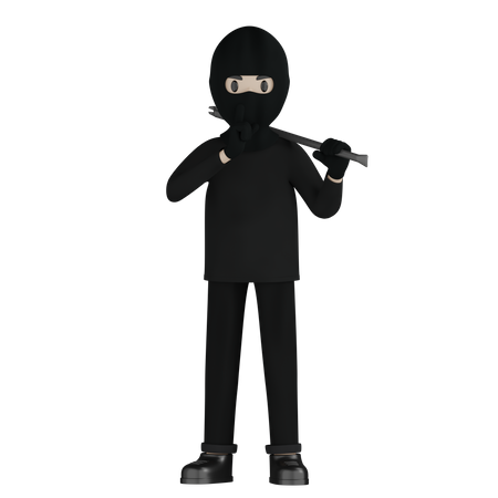 Burglar Holding Steel Rod  3D Icon