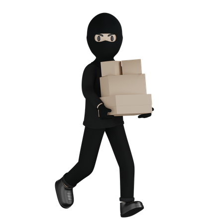 Burglar Running With Box  3D Icon
