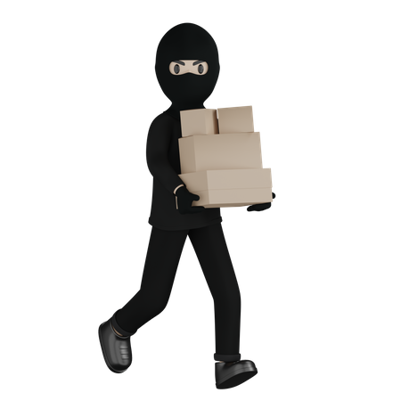 Burglar Running With Box  3D Illustration