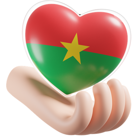Burkina Faso Flag Heart Hand Care  3D Icon