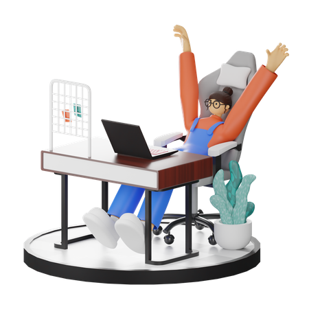 Büroangestellte macht Stretching nach der Arbeit  3D Illustration