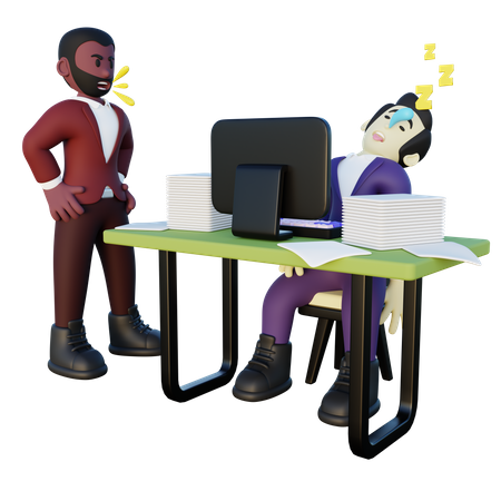 Büroangestellter schläft auf seinem Schreibtisch  3D Icon