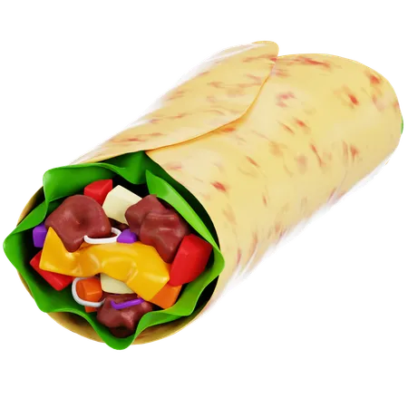 Burrito With Meat And Salad Side View Shawarma Menu Kebab Eggplant Lavash With Meat And Onion Latin American Food Burrito Icon Landing Page Design Icon 3 D Render 3 D Illustration 3D Icon