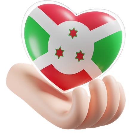 Soin des mains en forme de cœur avec drapeau du Burundi  3D Icon