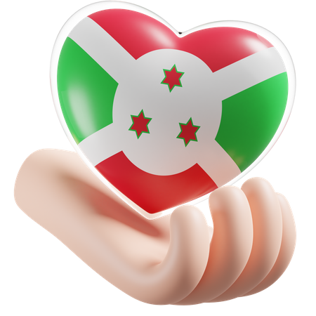 Burundi Flag Heart Hand Care  3D Icon