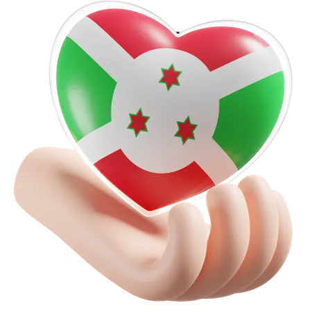 Burundi Flag Heart Hand Care  3D Icon