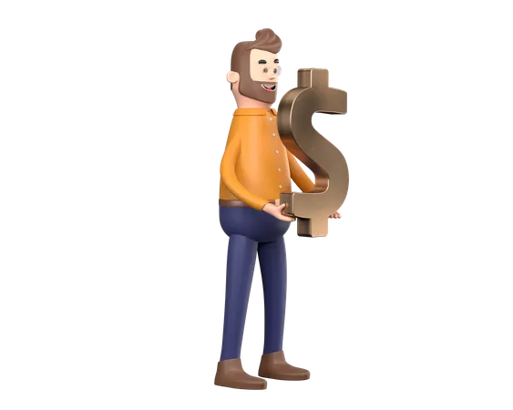 Businesman holding dollar sign  3D Illustration