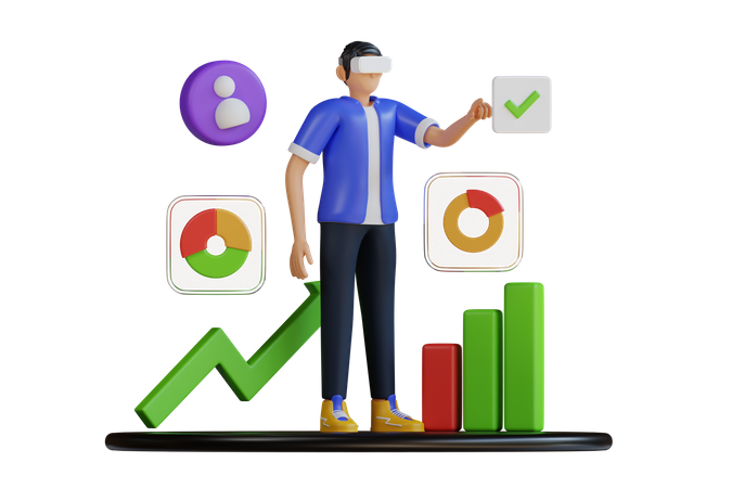 Business analysis using VR  3D Illustration
