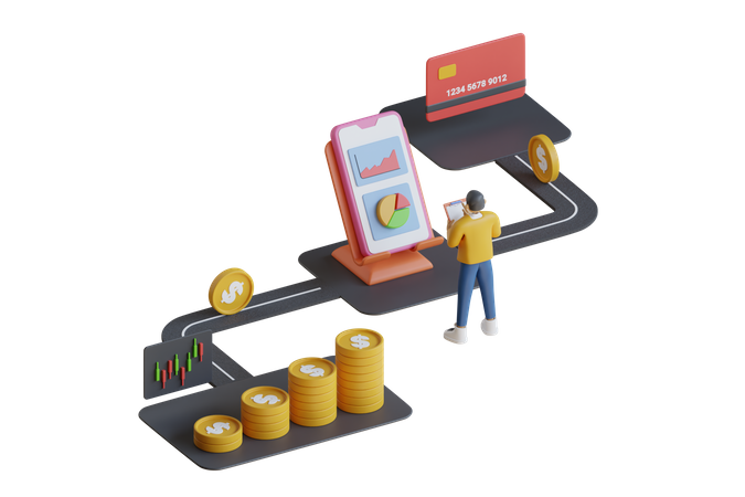 Business cashflow analysis  3D Illustration