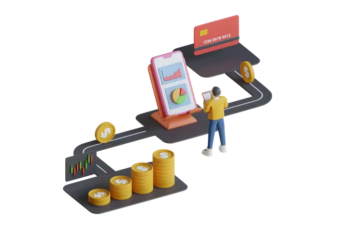 Business cashflow analysis  3D Illustration