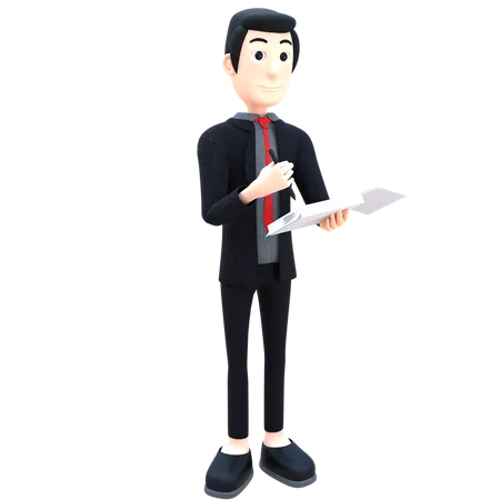Businessman Reading Business Report 3D Illustration