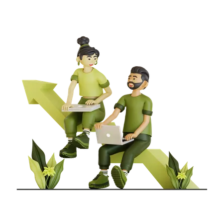 Business Couple Working For Income Growth 3D Illustration