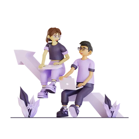 Business Couple Working For Income Growth  3D Illustration