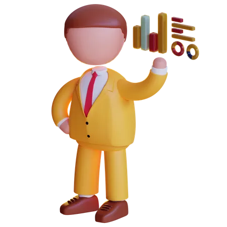 3 D Character Businessman Data Analyst 3D Icon