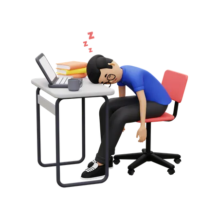 Business employee sleeping at work 3D Illustration