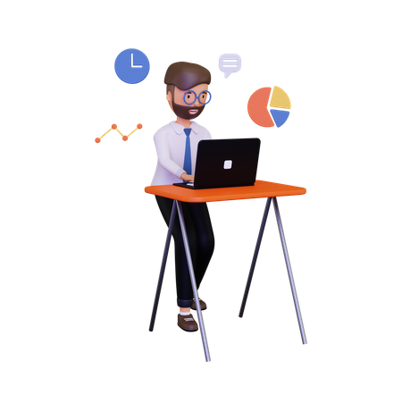 Business employee working on laptop  3D Icon