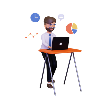 Business employee working on laptop  3D Illustration