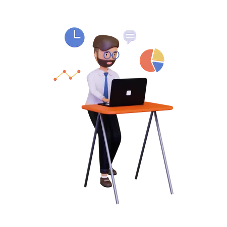 Business employee working on laptop  3D Illustration