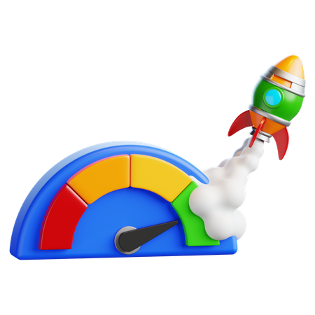 Business Growth Meter with Rocket  3D Icon