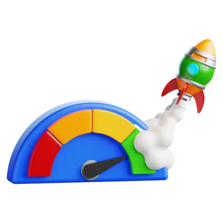 Business Growth Meter with Rocket  3D Icon