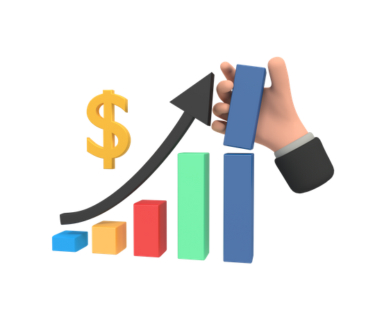 Business growth with bar chart  3D Illustration