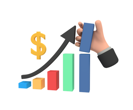 Business growth with bar chart 3D Illustration