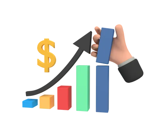 Business growth with bar chart 3D Illustration