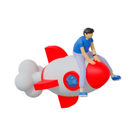 3 D Man On Rocket Illustration 3D Illustration