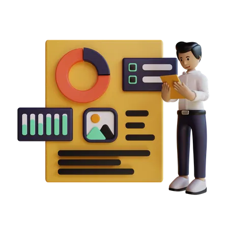 Business Man Analyzing Data Report  3D Illustration