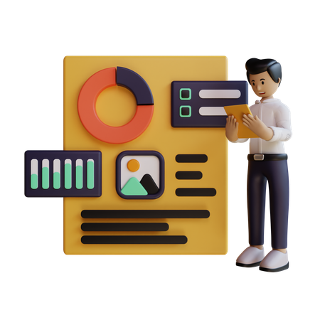 Business Man Analyzing Data Report  3D Icon