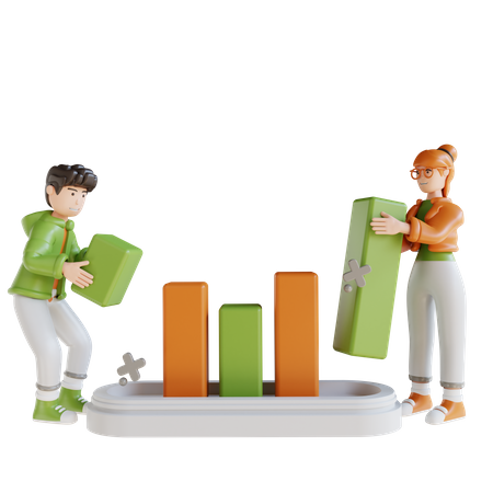 Business Man And Woman Analysis Chart  3D Illustration