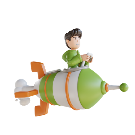 Business Man And Woman With Rocket  3D Illustration