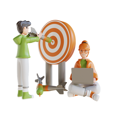 Business Man And Women With Target  3D Illustration