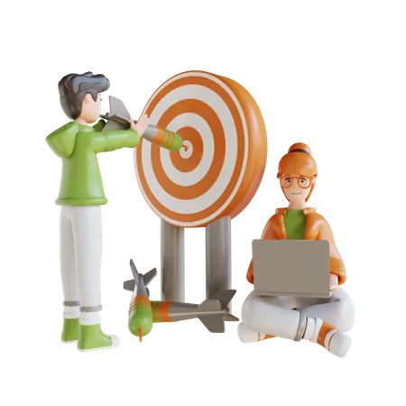 Business Man And Women With Target  3D Illustration