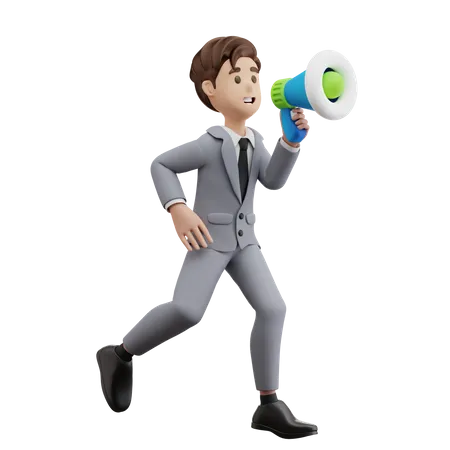 Business Man Calling with Speaker  3D Illustration