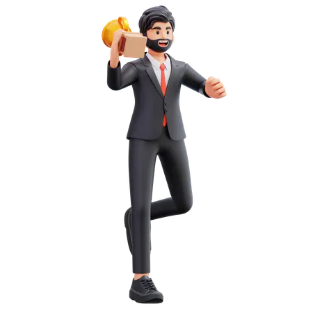 Business Man Celebrate Success  3D Illustration