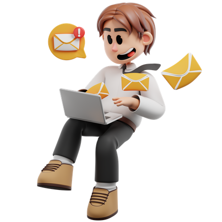 Business Man Checking Mail On Laptop  3D Illustration