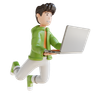 man flying with laptop 3d