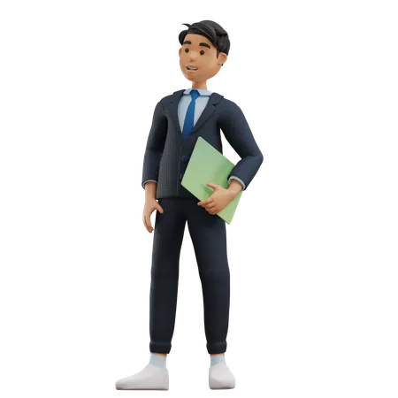 Business Man Holding Book  3D Illustration