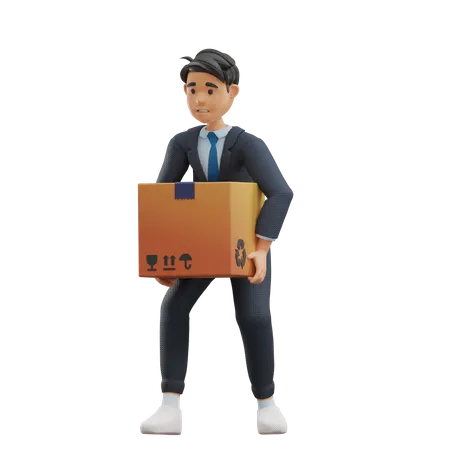 Business Man Holding Box 3D Illustration