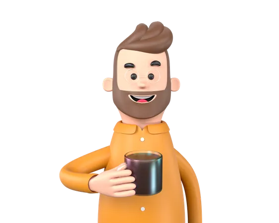 Business man holding cup 3D Illustration