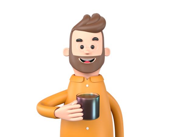 Business man holding cup  3D Illustration