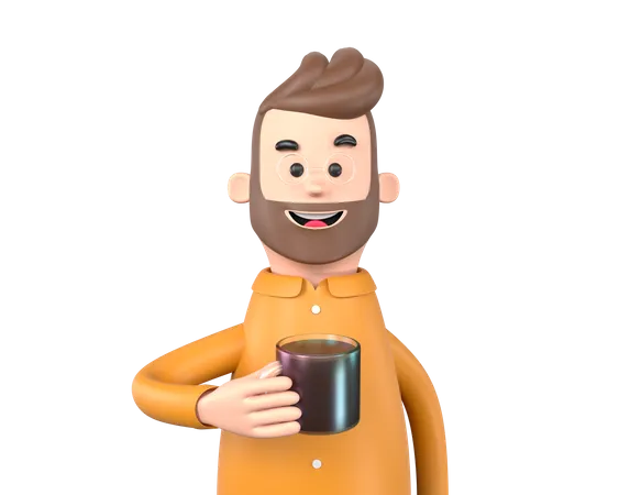 Business man holding cup  3D Illustration